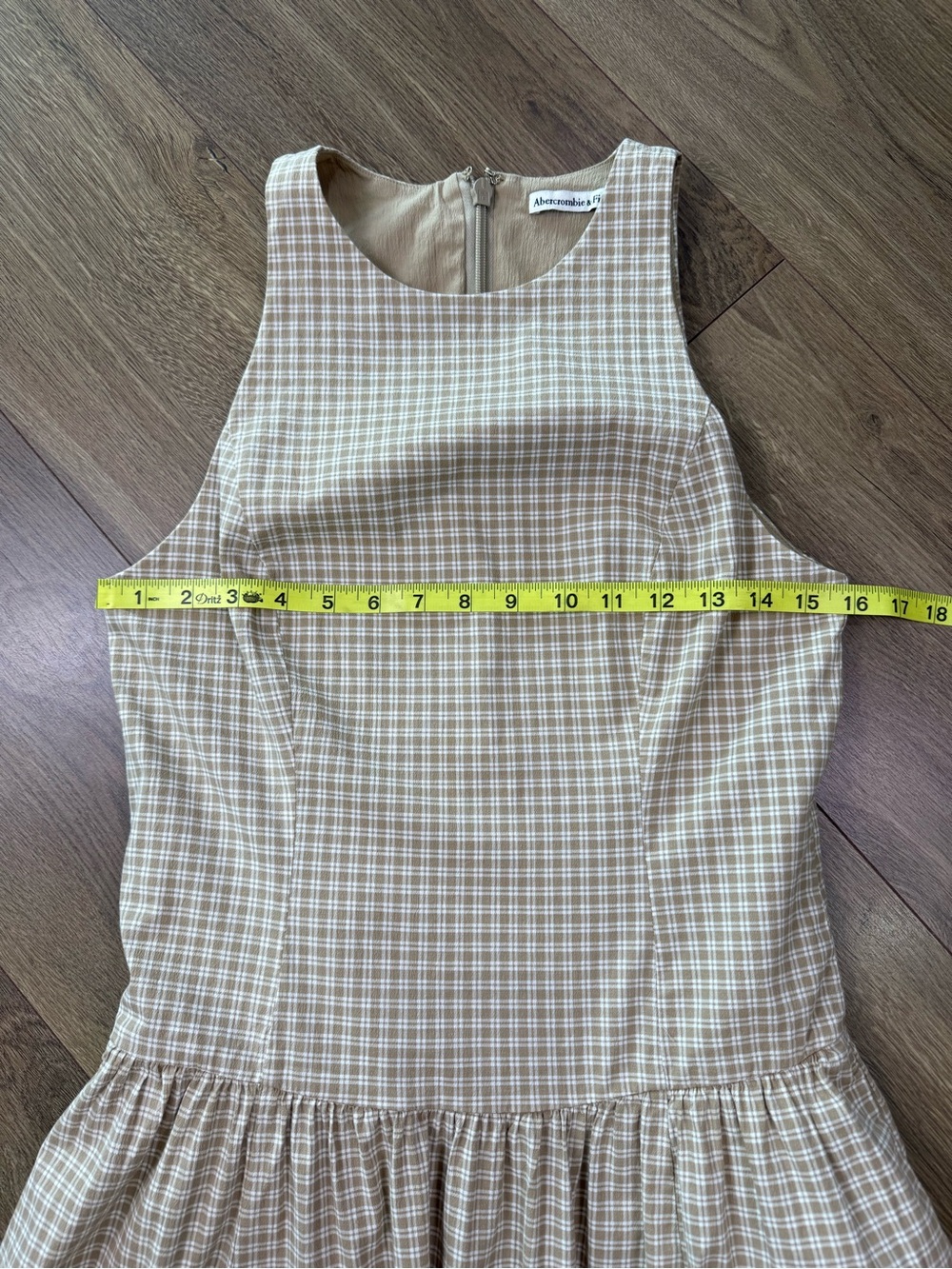 NWT Abercrombie & Fitch High Neck Drop Waist Midi Dress Light Brown Check Med - Picture 11 of 12